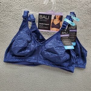 Bali Double Support Lace Wirefree Bra Smoothing Lightly Lined Blue Lot Of 2 NWT